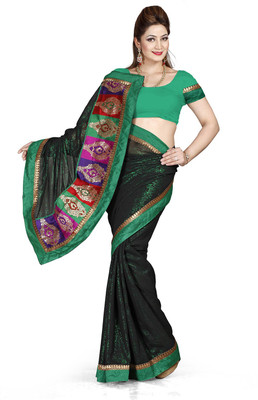 

Ishin Embroidered Fashion Georgette Saree(Black)