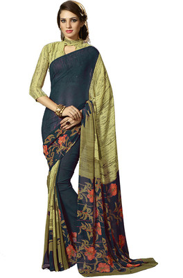 

Ishin Printed Fashion Georgette Saree(Blue), Blue & beige