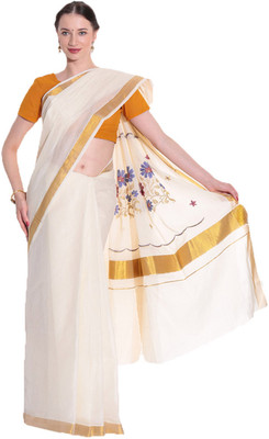 

Darps Self Design Balarampuram Cotton Saree(Multicolor), Cream