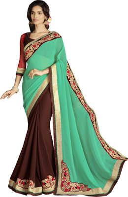 

Khushali Self Design, Embroidered, Embellished Fashion Georgette, Chiffon Saree(Light Blue, Brown, Red), Brown;light blue;red