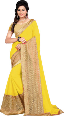 

Khoobee Self Design, Embroidered, Embellished Fashion Chiffon, Net Saree(Beige, Yellow)