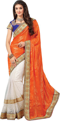 

Aarti Apparels Embroidered Bollywood Shimmer Fabric Saree(Orange, White