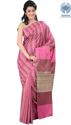 

Tantuja Striped Fashion Handloom Silk Saree(Pink)