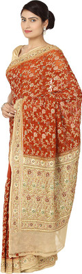 

Zain Textiles Woven Banarasi Handloom Pure Chiffon Saree(Orange, Beige), Beige;rust