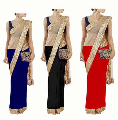 

Stylezone Self Design Fashion Chiffon Saree(Pack of 3, Blue, Black, Red), Black;blue;red