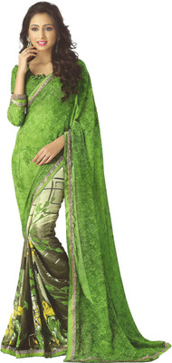 

PSHOPEE Printed Fashion Chiffon Saree(Green)
