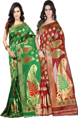 

Weavedeal Embellished Kanjivaram Silk Cotton Blend Saree(Pack of 2, Multicolor)