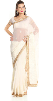 

Soch Self Design Fashion Georgette Saree(White), Off white
