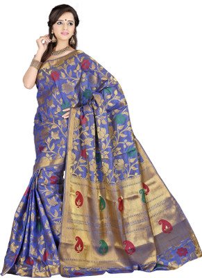 

Mimosa Woven Kanjivaram Handloom Tussar Silk Saree(Purple), Voilete
