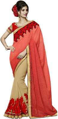 

Desi Butik Embroidered Fashion Georgette Saree(Pink, Beige), Beige;pink