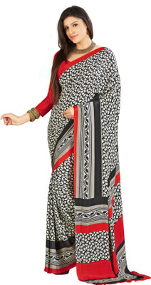 

Khoobee Printed Fashion Crepe Saree(Black, Red)