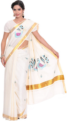 

Darps Self Design Balarampuram Cotton Saree(Multicolor), Cream