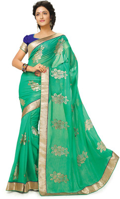 

Indianbeauty Self Design, Embroidered Fashion Georgette Saree(Green)