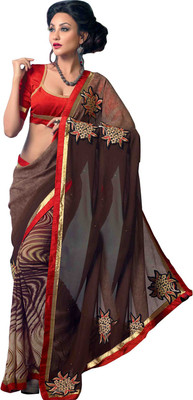 

Parisha Printed Daily Wear Georgette Saree(Brown, Beige)