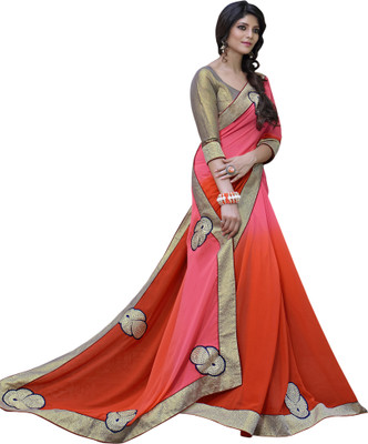

Parisha Embroidered Fashion Georgette Saree(Orange, Pink)
