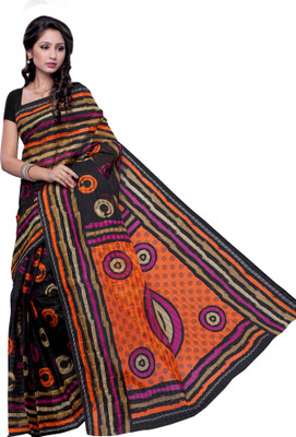 

Hi-Choice Printed Daily Wear Cotton Saree(Black, Orange, Purple)