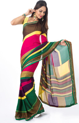 

Cenizas Geometric Print Fashion Chiffon Saree(Multicolor), Green