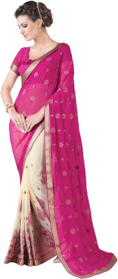 

Khushali Self Design, Embroidered, Embellished Fashion Georgette, Chiffon Saree(Pink, Beige), Beige;pink