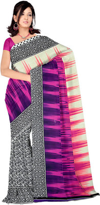 

Manthan Printed Daily Wear Georgette Saree(Pink, Black, White)