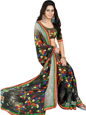 

Khushali Printed Fashion Georgette Saree(Black, Multicolor)