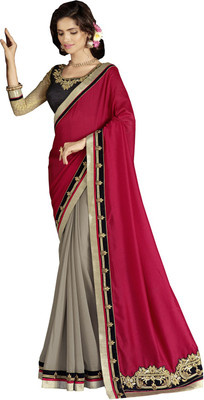 Parisha Embroidered Daily Wear Georgette, Georgette, Jacquard Saree(Pink, Grey)