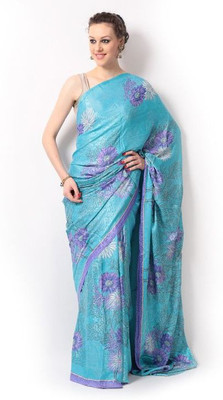 AVR FASHIONS Floral Print Fashion Chiffon Saree(Blue), Turquoise