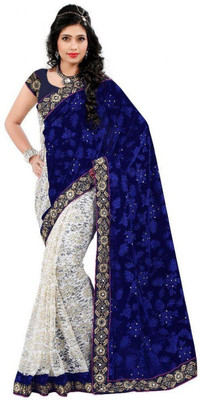 

Smartlook Embroidered Fashion Velvet Saree(Blue)