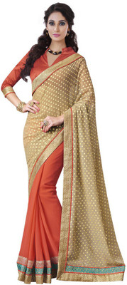Desi Butik Embellished Fashion Georgette Saree(Beige, Orange)