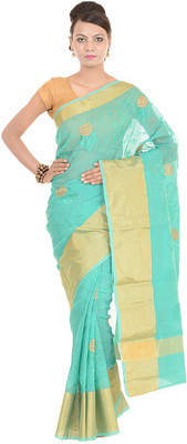 

Kdc Sarees Embroidered Banarasi Cotton Saree(Light Blue)