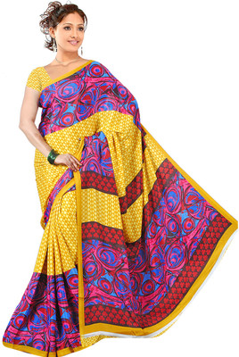 Parisha Printed Fashion Crepe Saree(Yellow, Multicolor), Multicolor;yellow