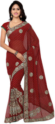 Desi Butik Embroidered Fashion Georgette Saree(Maroon)