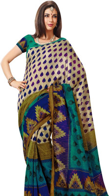 

K D Collection Printed Daily Wear Silk Saree(Green), Beige;blue