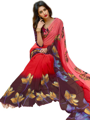 

Parisha Printed Fashion Georgette Saree(Multicolor), Peach;red
