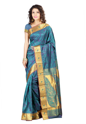

Varkala Silk Sarees Woven Kanjivaram Jacquard Saree(Green)