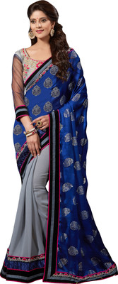 

Jiya Self Design Fashion Georgette, Jacquard Saree(Blue, Grey)