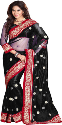 

Sourbh Sarees Embroidered Fashion Net Saree(Black)