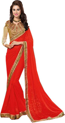 

Ishin Embroidered Fashion Georgette Saree(Orange)