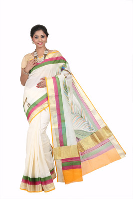 

Fashionkiosks Self Design Balarampuram Cotton Saree(Multicolor), Cream