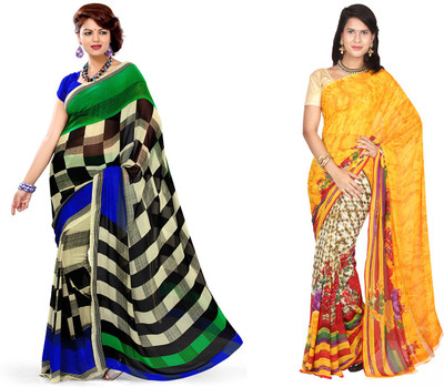 

EthnicQueen Floral Print, Geometric Print Fashion Georgette Saree(Pack of 2, Beige, Yellow)