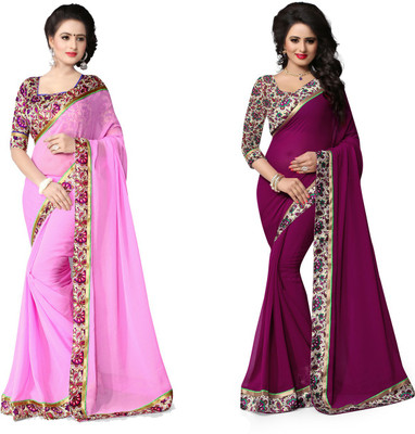 Indianbeauty Printed Fashion Chiffon Saree(Pack of 2, Purple, Pink) Flipkart