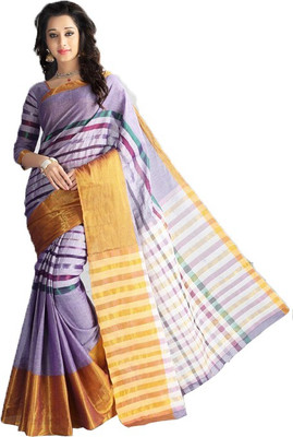 

Urban Vastra Striped Fashion Cotton Saree(Purple)