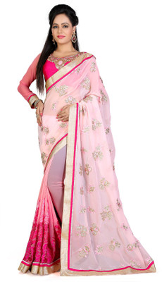 

Shoppershopee Embroidered Chanderi Georgette Saree(Pink)