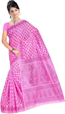 

revathi textiles Printed Gadwal Cotton Saree(Pink)