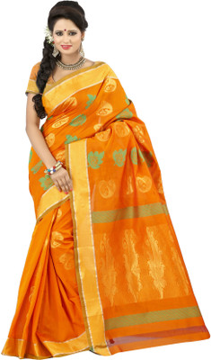 

Mimosa Woven Kanjivaram Handloom Cotton Saree(Gold)
