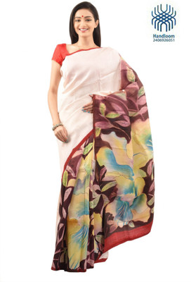 

Tantuja Self Design Murshidabad Handloom Silk Saree(White), Offwhite