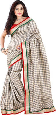 

Kanheyas Checkered Fashion Handloom Khadi, Chanderi Saree(Beige), Beige and red