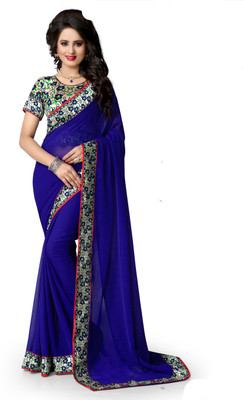 

Indianbeauty Solid, Printed Bollywood Chiffon Saree(Blue)