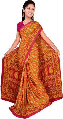 Vardan PRINTS Printed Bollywood Crepe Saree(Brown, Pink)