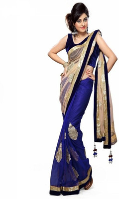 

Aksh Fashion Embroidered Fashion Net Saree(Blue