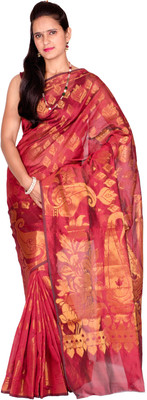 

Chandrakala Self Design Banarasi Cotton Saree(Red)